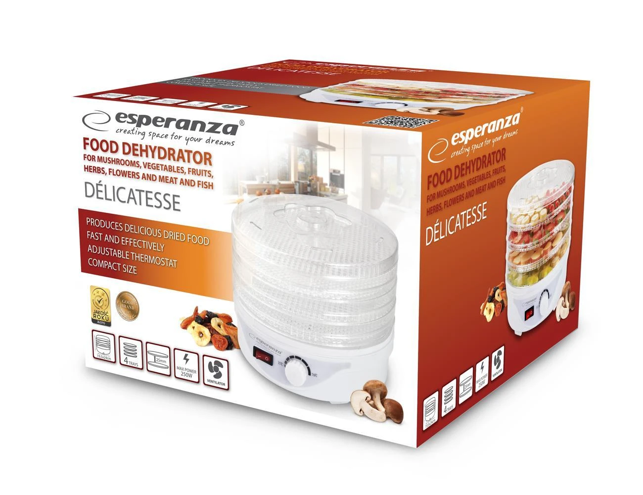 Grybų, daržovių ir vaisių džiovintuvas Esperanza Delicatesse EKD003, Baltas