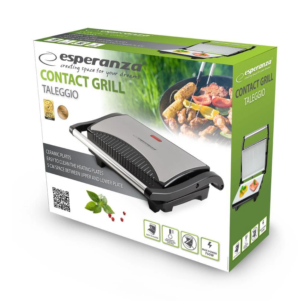 Grilis electric tabletop Esperanza Taleggio EKG006 (contact, 750W, inox color)