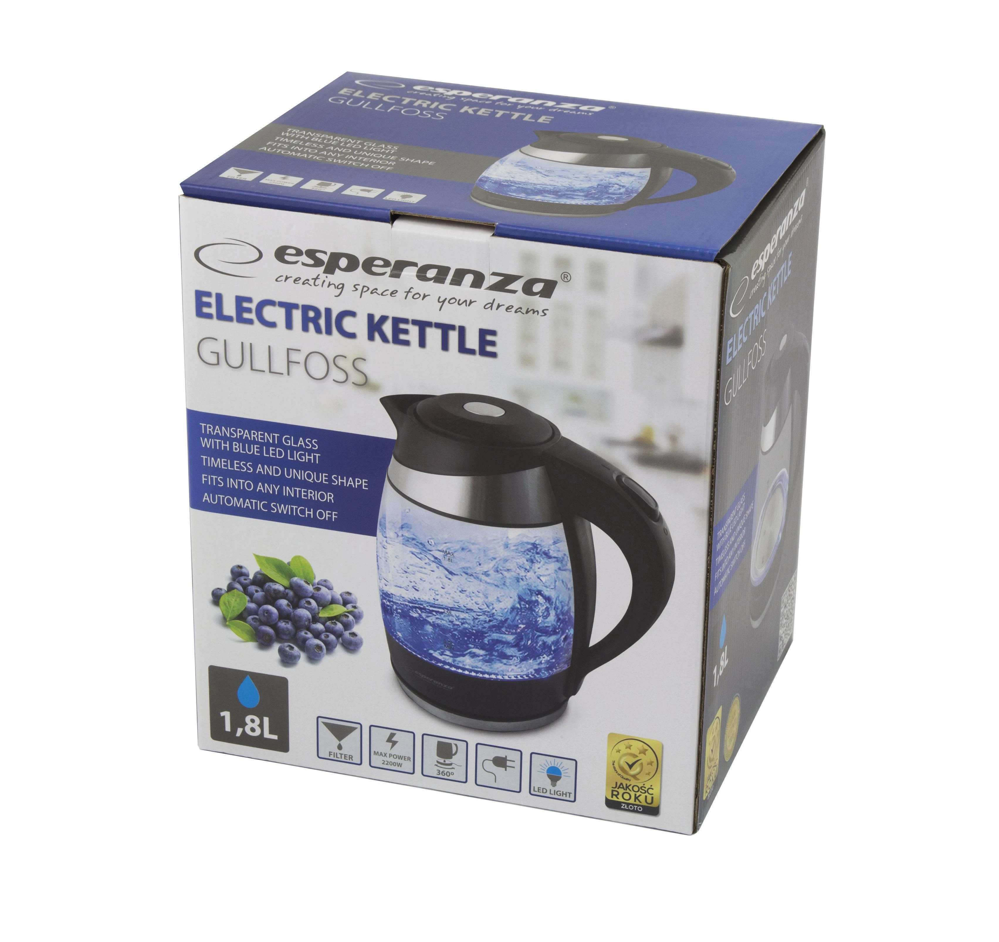Virdulys electric Esperanza Gullfoss EKK009 (2200W 1.8l, transparent color)