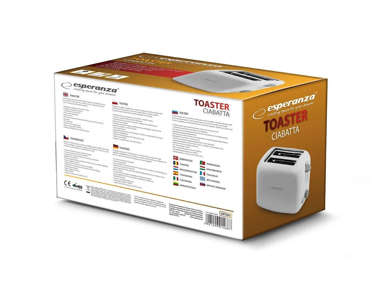 Sumuštinių keptuvas Toaster Esperanza Ciabatta EKT002 (600W, baltos spalvos)