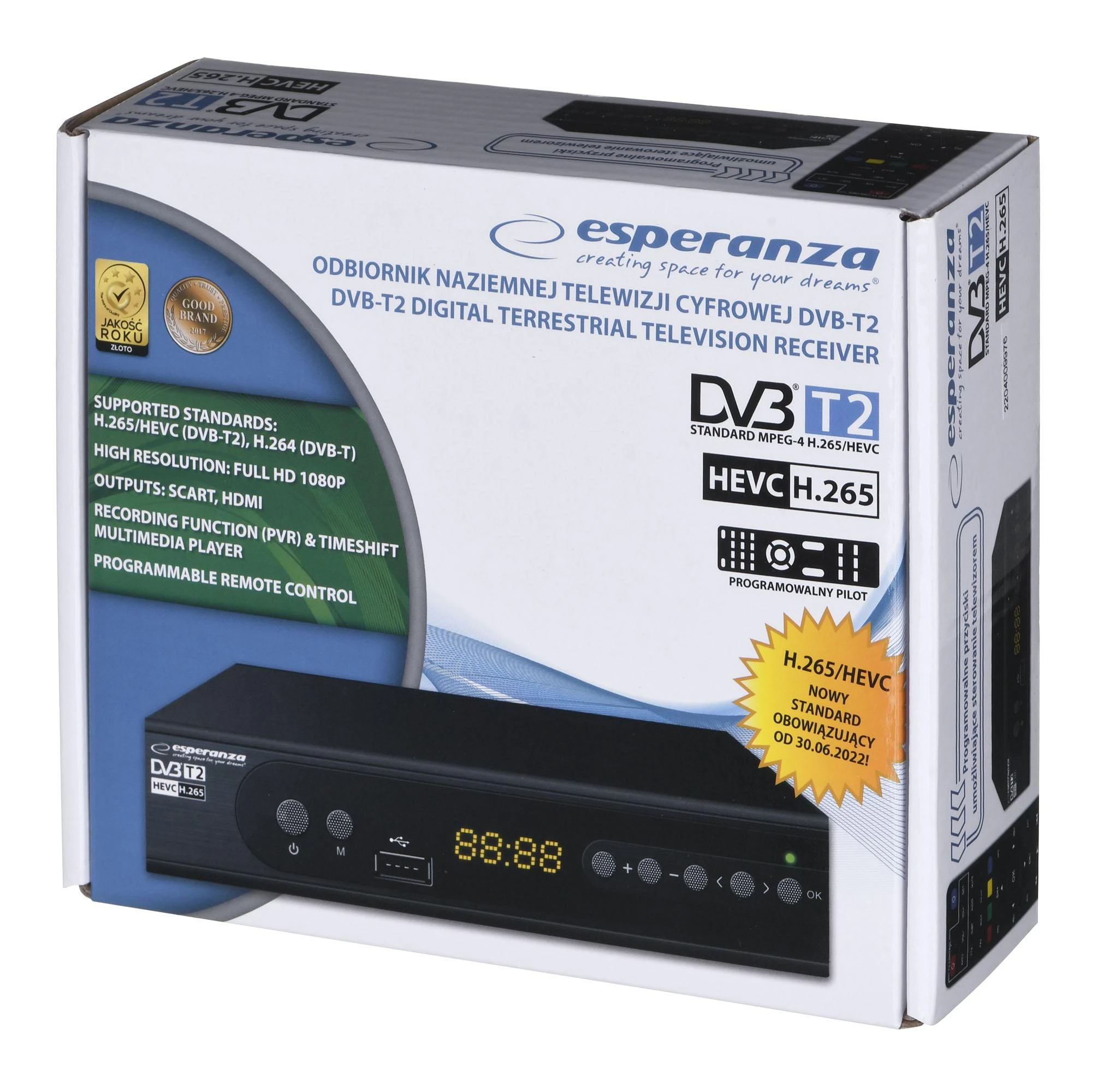 Priedėlis „Esperanza EV106P HDMI USB 2.0 Timeshift DVB-T2 Juodas“