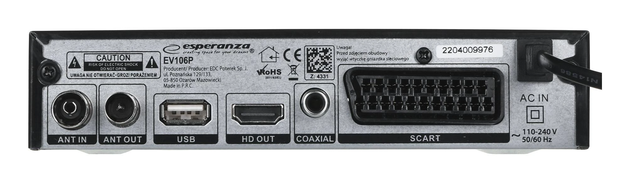 Priedėlis „Esperanza EV106P HDMI USB 2.0 Timeshift DVB-T2 Juodas“