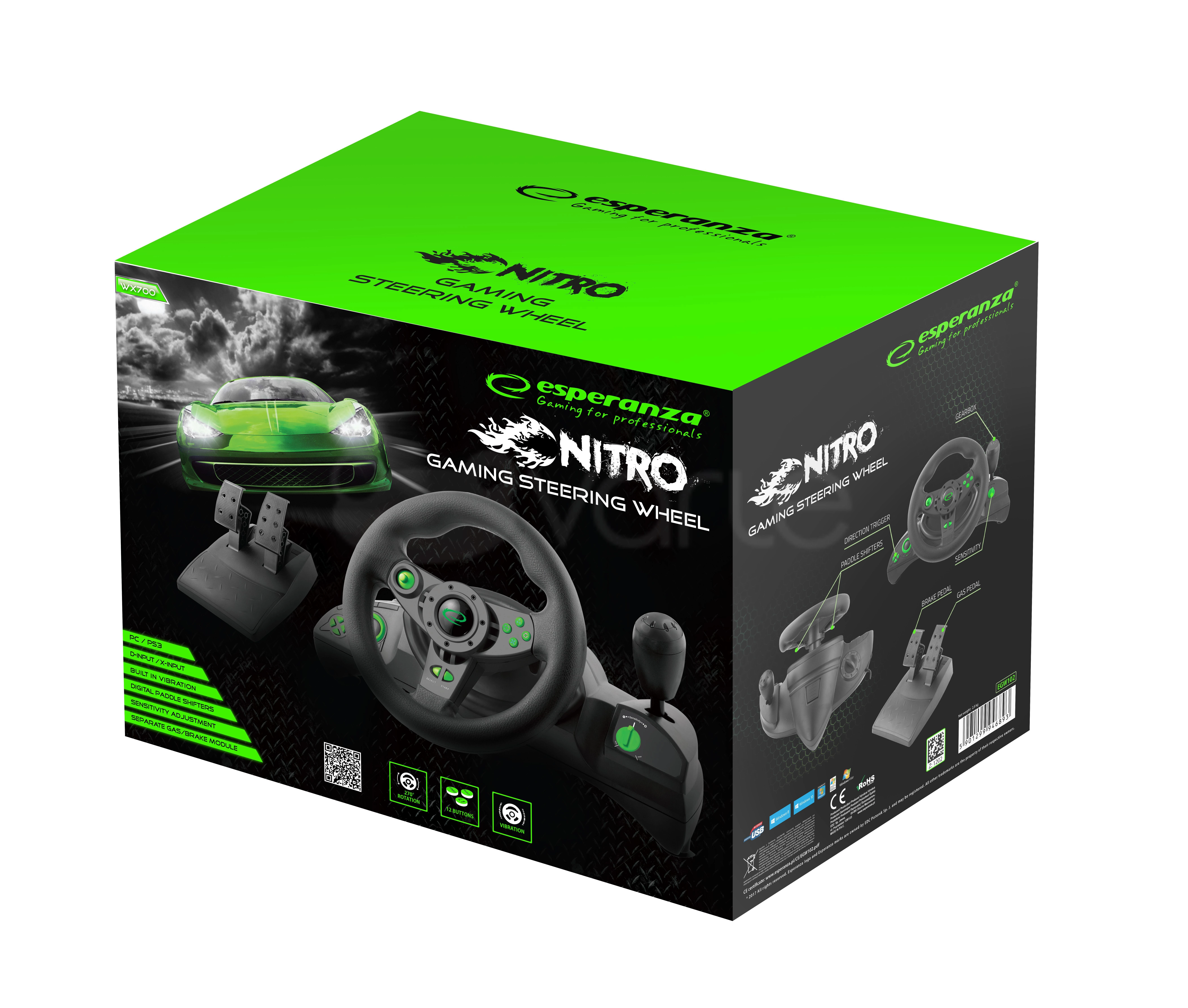 Steering wheel Esperanza Nitro EGW102 (PC, PS3, juodos spalvos)