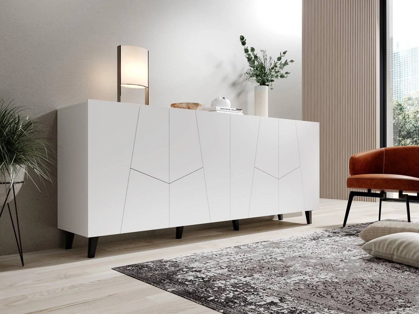 Cama Meble Komoda - ETNA 4 Durys 4 Lentynos Balta Matinė