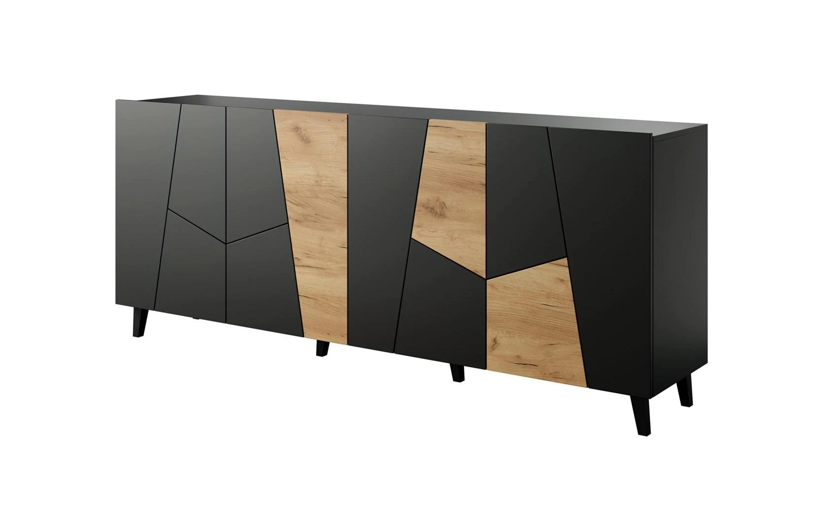 Cama Meble Komoda - Etna 200x42x82 Juoda Matinė + Ąžuolas Craft