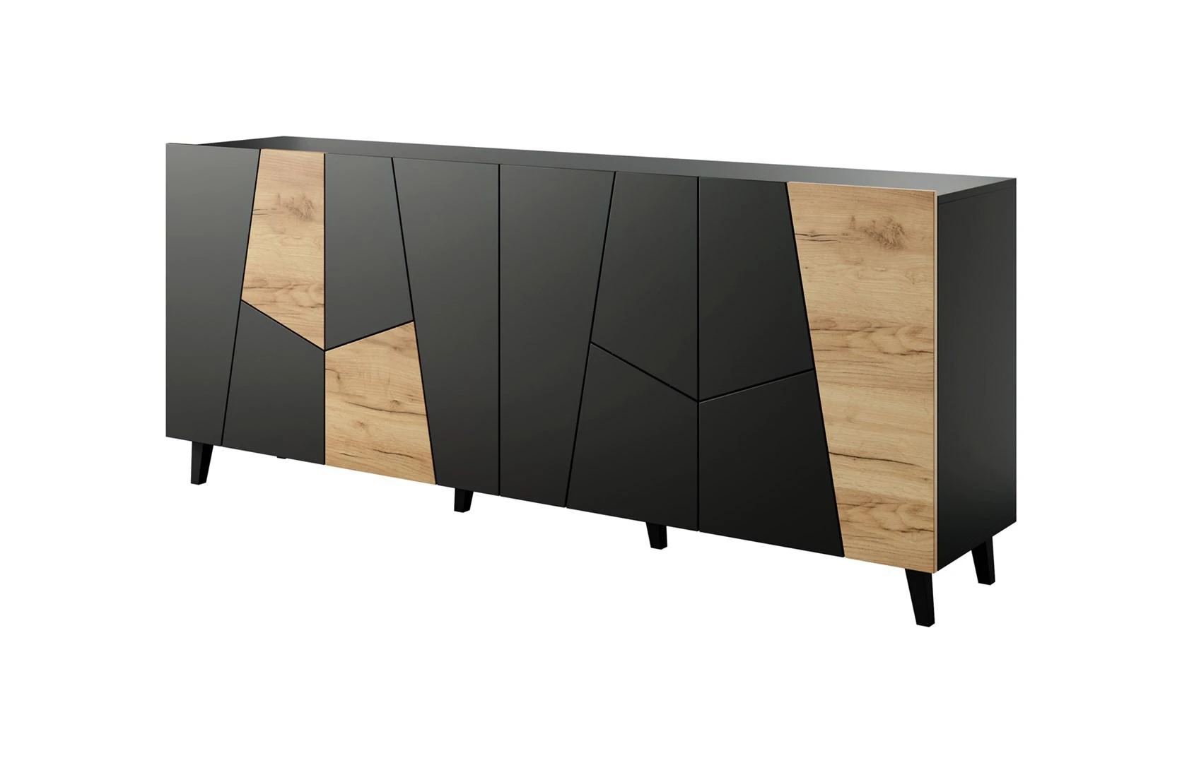 Cama Meble Komoda - Etna 200x42x82 Juoda Matinė + Ąžuolas Craft