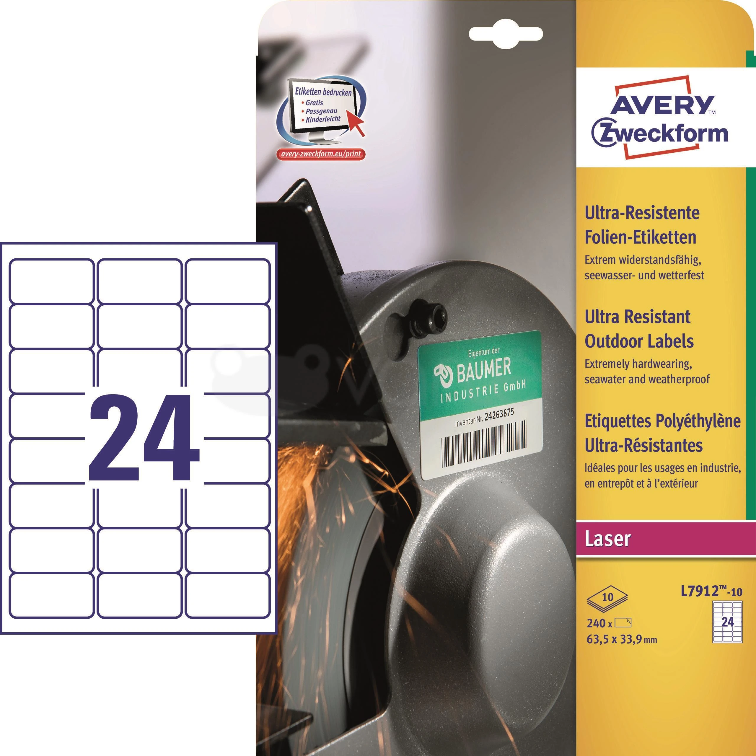 Avery Zweckform itin atsparus A4 63,5x33,9mm balta