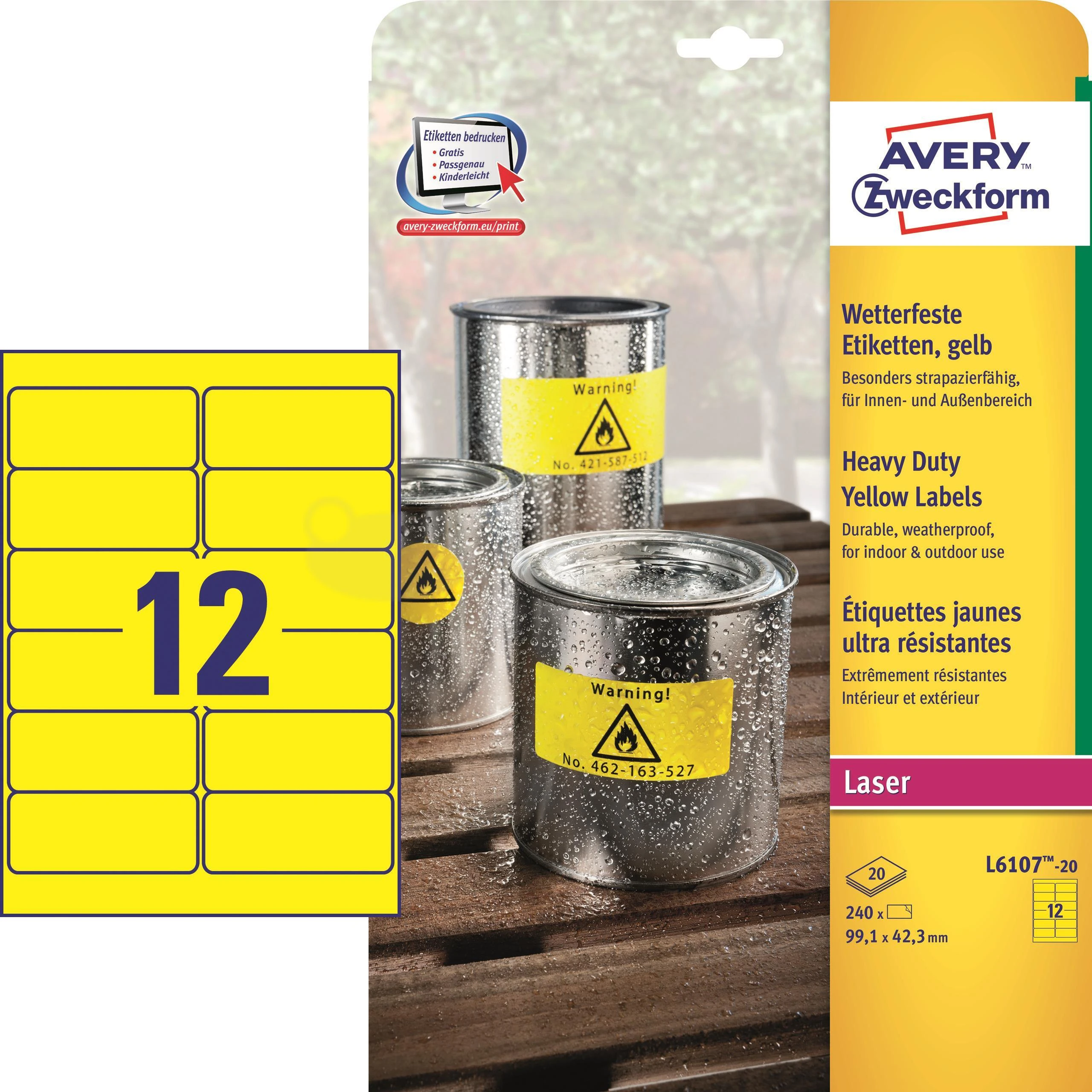 Avery Zweckform Heavy Duty 99,1 x 42,3 mm geltona