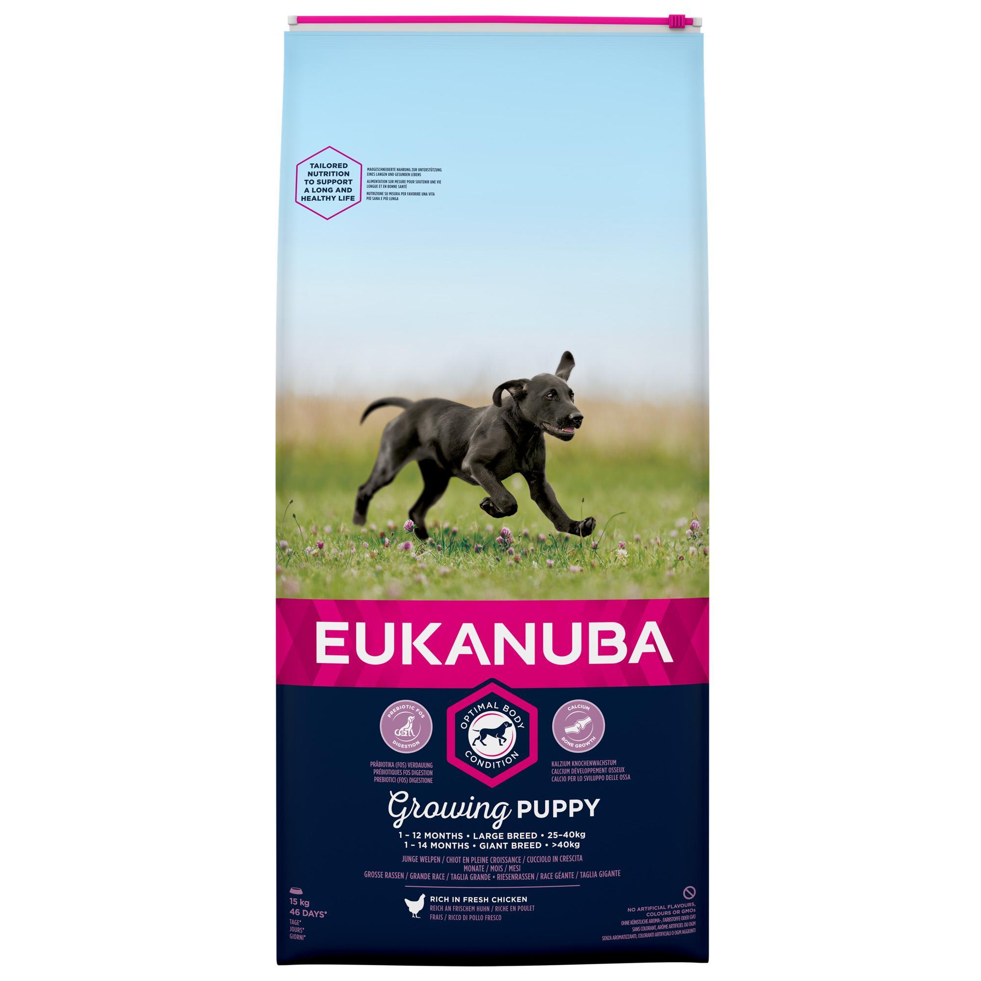 Eukanuba Large Puppy visavertis pašaras didelių veislių jauniems šuniukams su vištiena 15kg