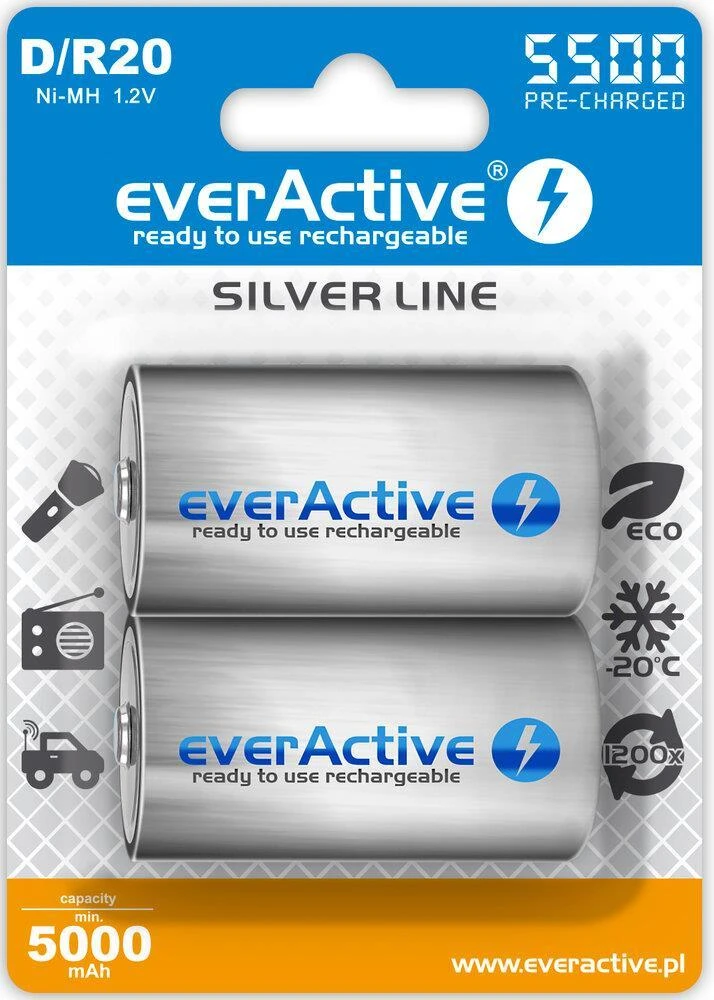 Akumuliatorius everActive R20 / D NiMH 1,2V 5500 mAh paruoštas naudoti 2B