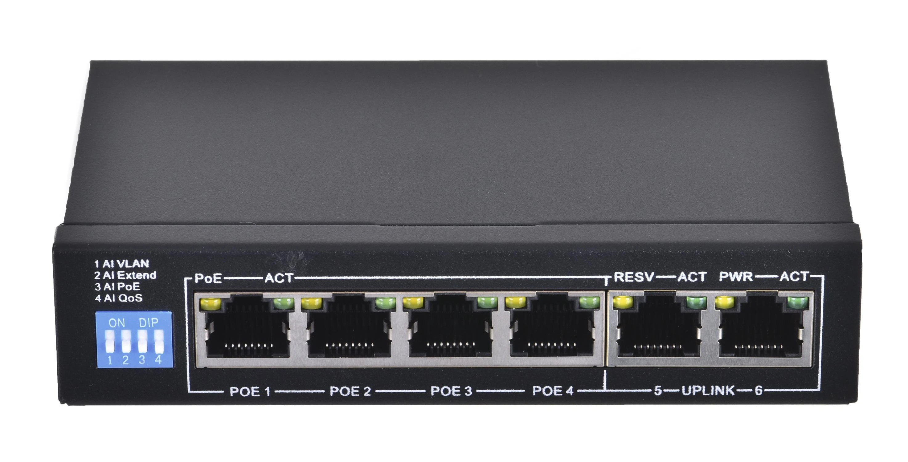 Šakotuvas EXTRALINK KRIOS 4 prievadų GbE Nevaldomas 802.3AF/AT 150 W PoE jungiklis + 1xRJ45 Up-Link