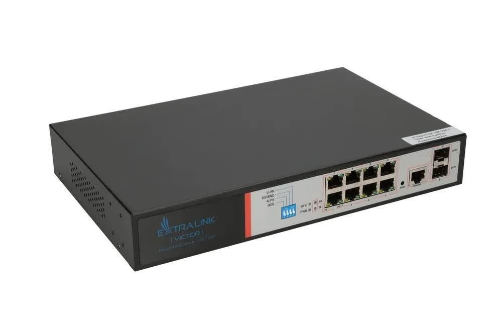 Šakotuvas Valdomas PoE jungiklis Extralink Victor, 8x Gigabit PoE/PoE+, 2x SFP, 150W