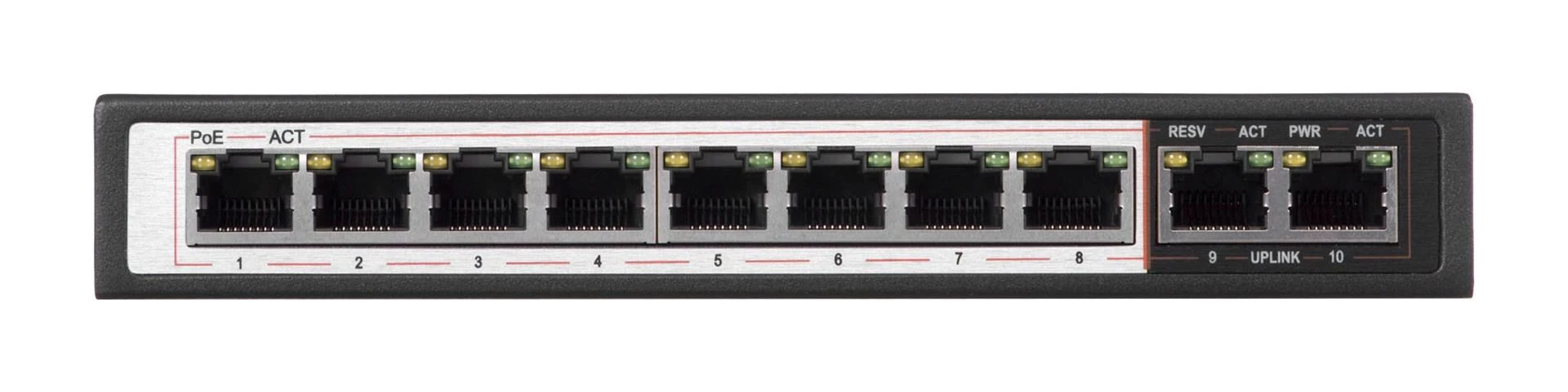 Šakotuvas EXTRALINK CERES 8 prievadų FastEthernet nevaldomas 96 W PoE jungiklis + 2x FE Up-Link