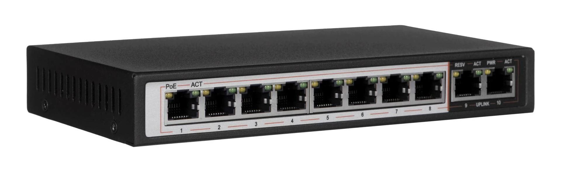 Šakotuvas EXTRALINK CERES 8 prievadų FastEthernet nevaldomas 96 W PoE jungiklis + 2x FE Up-Link