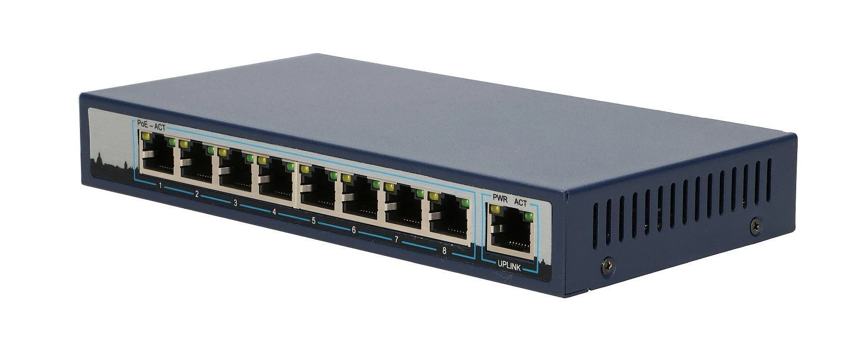 Šakotuvas EXTRALINK CERES 8 prievadų FastEthernet nevaldomas 96 W PoE jungiklis + 2x FE Up-Link
