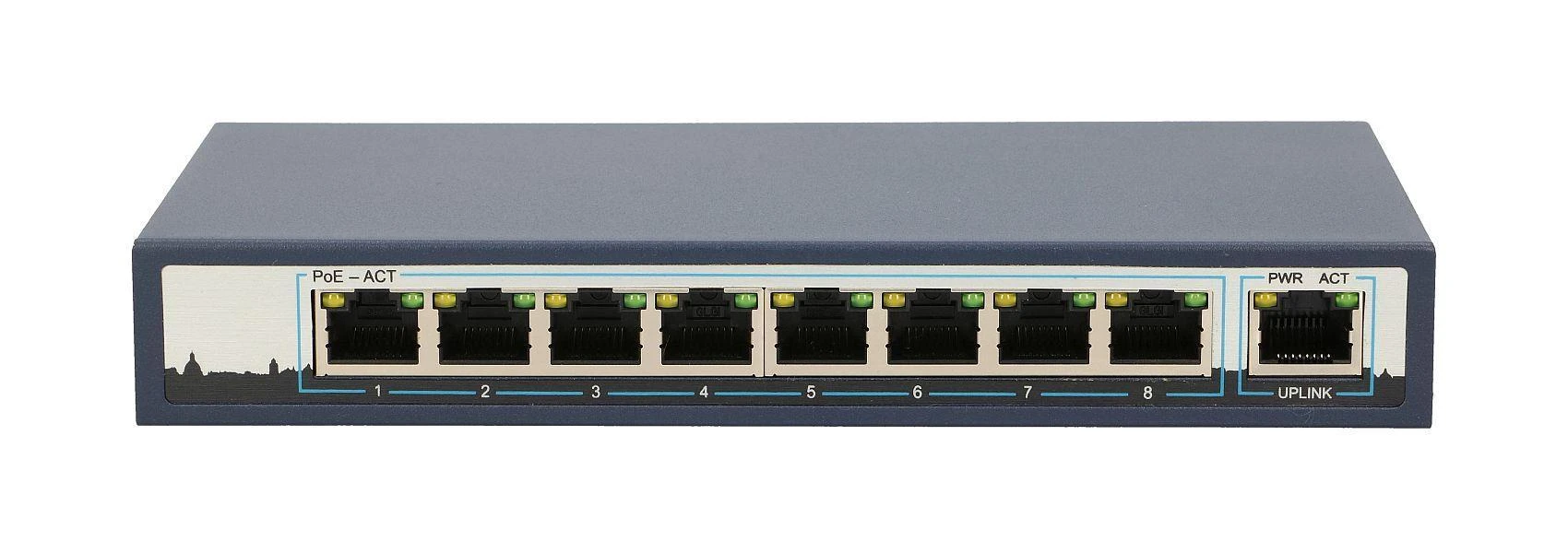 Šakotuvas EXTRALINK CERES 8 prievadų FastEthernet nevaldomas 96 W PoE jungiklis + 2x FE Up-Link