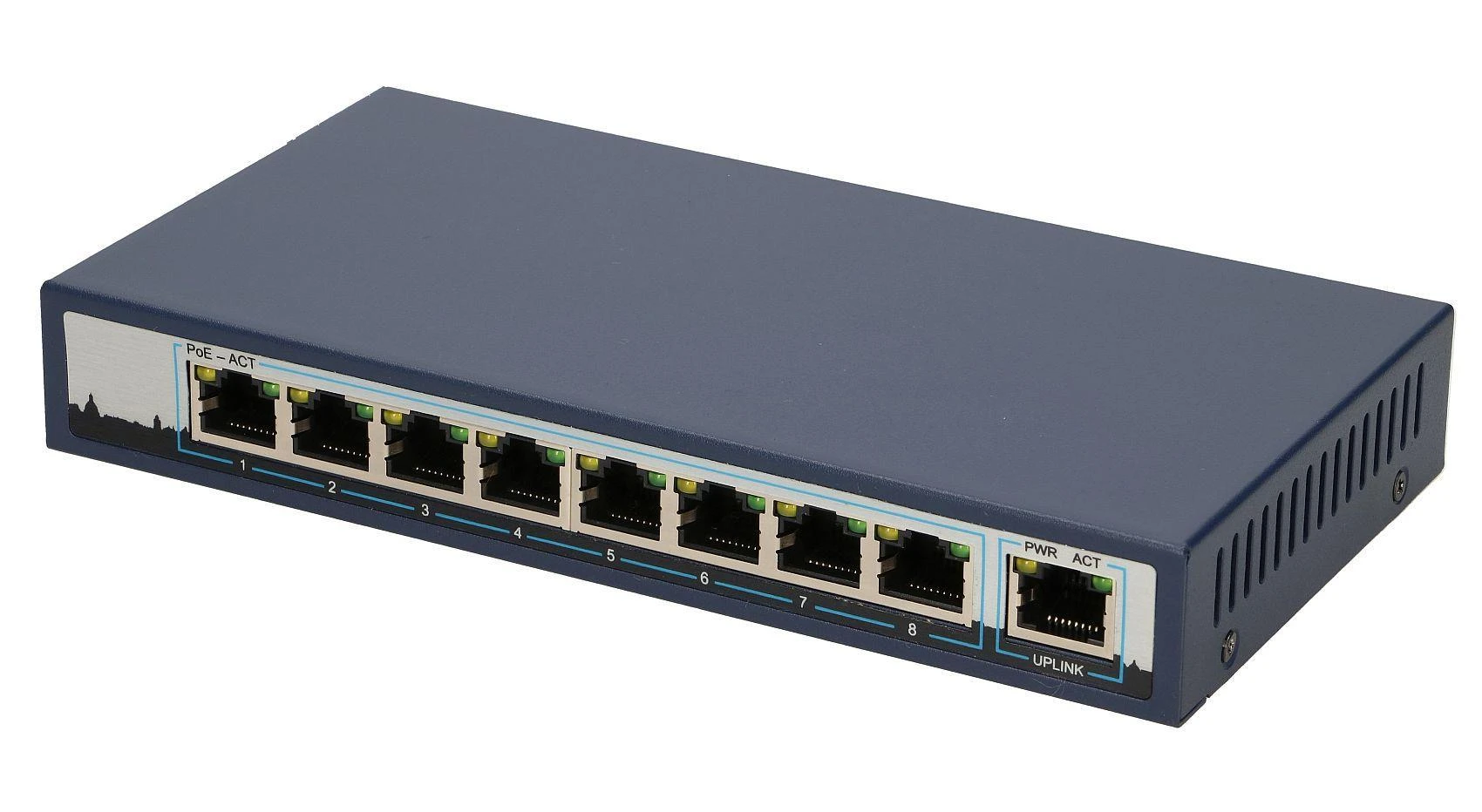Šakotuvas EXTRALINK CERES 8 prievadų FastEthernet nevaldomas 96 W PoE jungiklis + 2x FE Up-Link