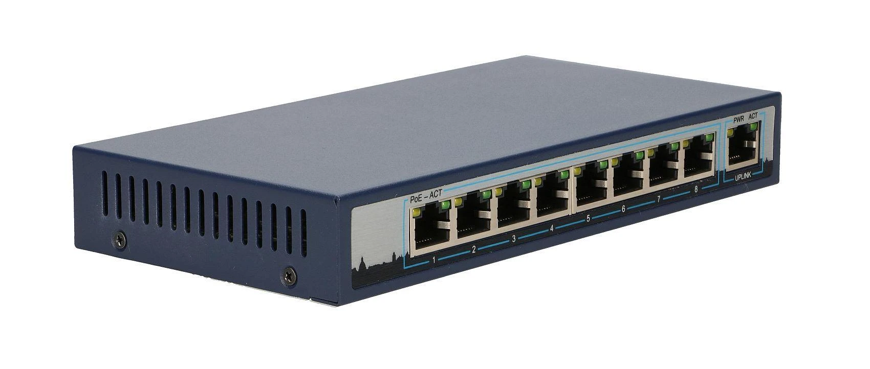 Šakotuvas EXTRALINK CERES 8 prievadų FastEthernet nevaldomas 96 W PoE jungiklis + 2x FE Up-Link