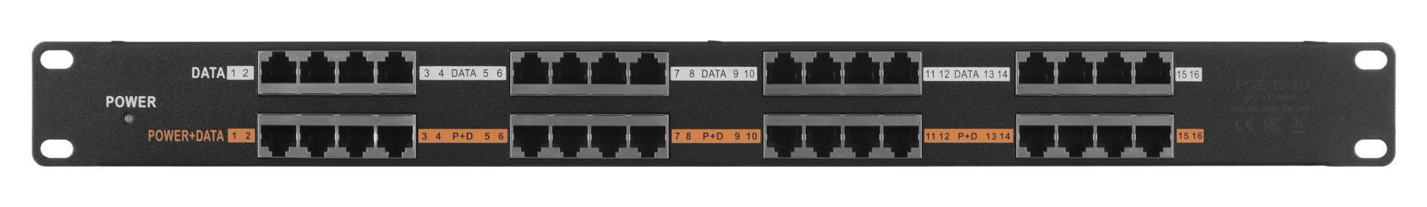 EXTRALINK 16 prievadų pasyvus PoE purkštukas / adapteris 10/100Mbps 12v ~ 48v DC stovas 19"