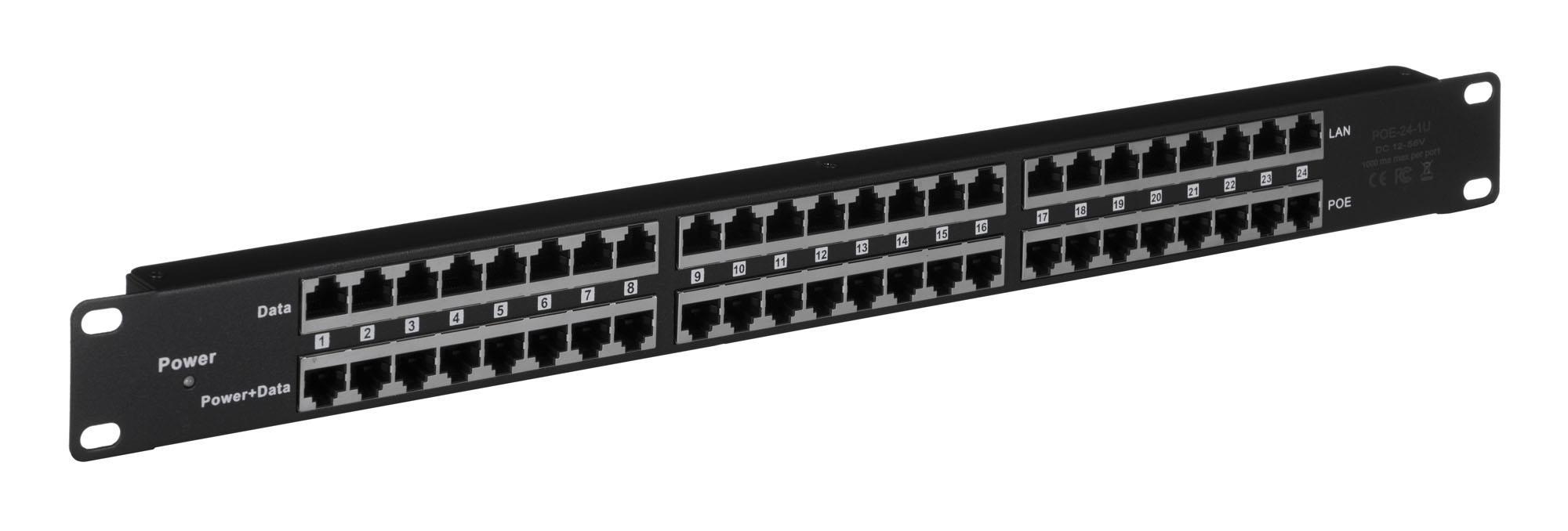 EXTRALINK 24 prievadų pasyvus PoE purkštukas / adapteris 10/100Mbps 12v ~ 48v DC stovas 19"