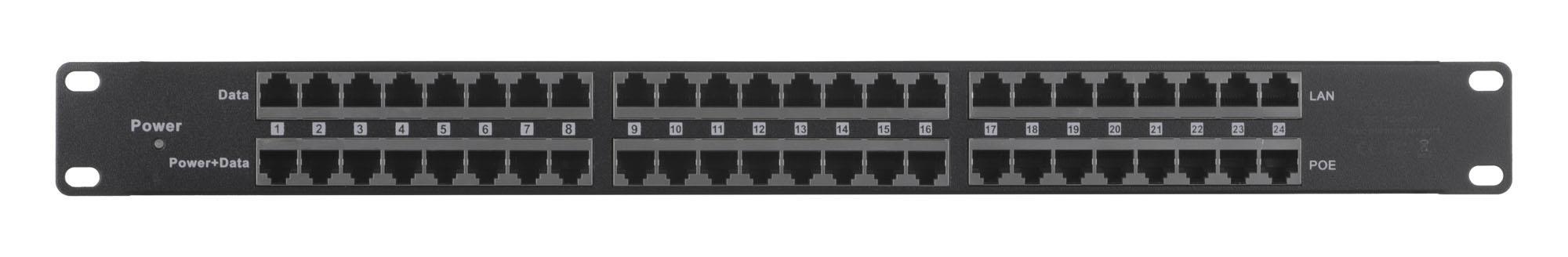 EXTRALINK 24 prievadų pasyvus PoE purkštukas / adapteris 10/100Mbps 12v ~ 48v DC stovas 19"