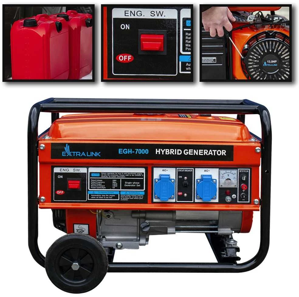 Hibridinis elektros generatorius Extralink EGH-7000 (dujos/benzinas), 7kW