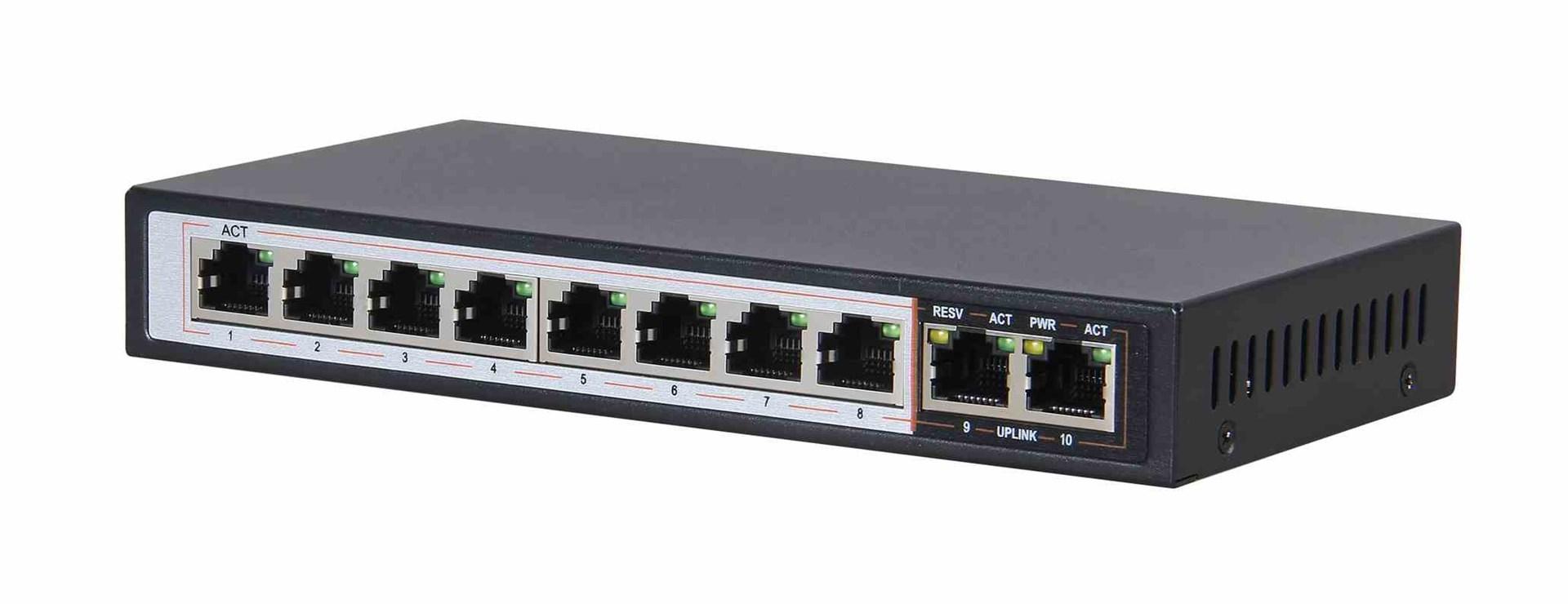 Šakotuvas EXTRALINK PERSES 8 prievadų GbE nevaldomas 802.3af/at PoE jungiklis + 2x SFP Up-Link