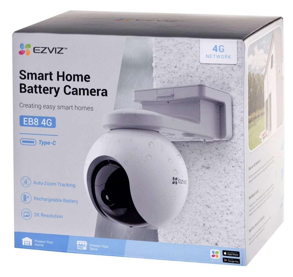 EZVIZ | IP kamera | CS-EB8 4G/LTE su baterija | 3 MP | 4 mm | IP65 | H.265 / H.264 | „MicroSD“, maks. 512 GB | Baltas