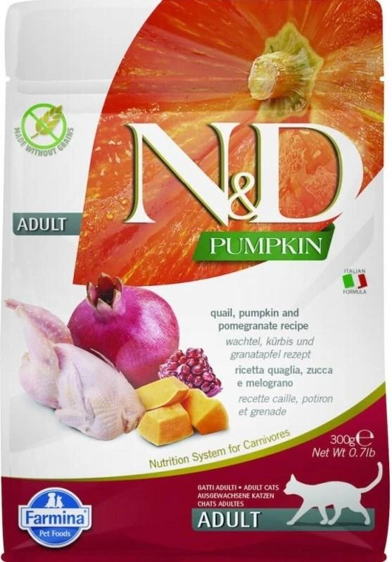 FARMINA N&D MOLIŪGŲ IR GRANATŲ KAČIŲ SAUSAS ĖDALAS SUAUGUSIEMS KAČIAMS, 300g