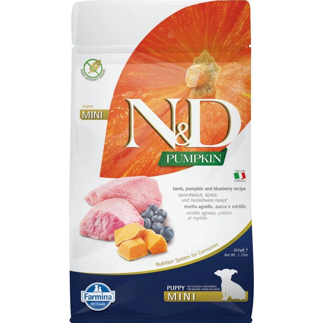 FARMINA N&D moliūgas Dog ėriena&Blueberry Puppy Mini - dry dog food - 800g