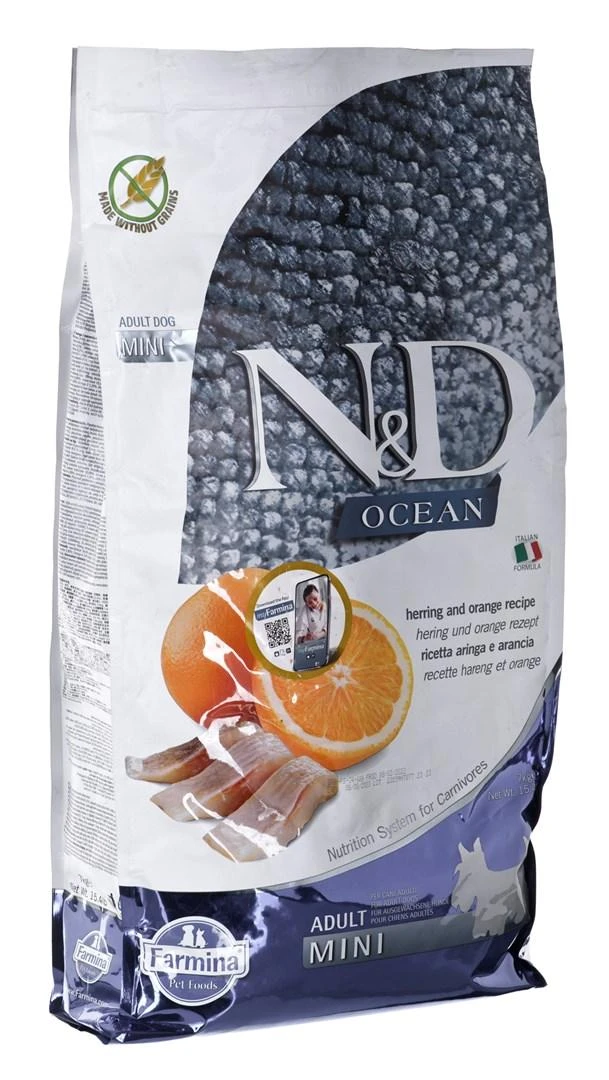 FARMINA N&D OCEAN - DOG Dry Herring&Oranžinis ADULT MINI 7kg