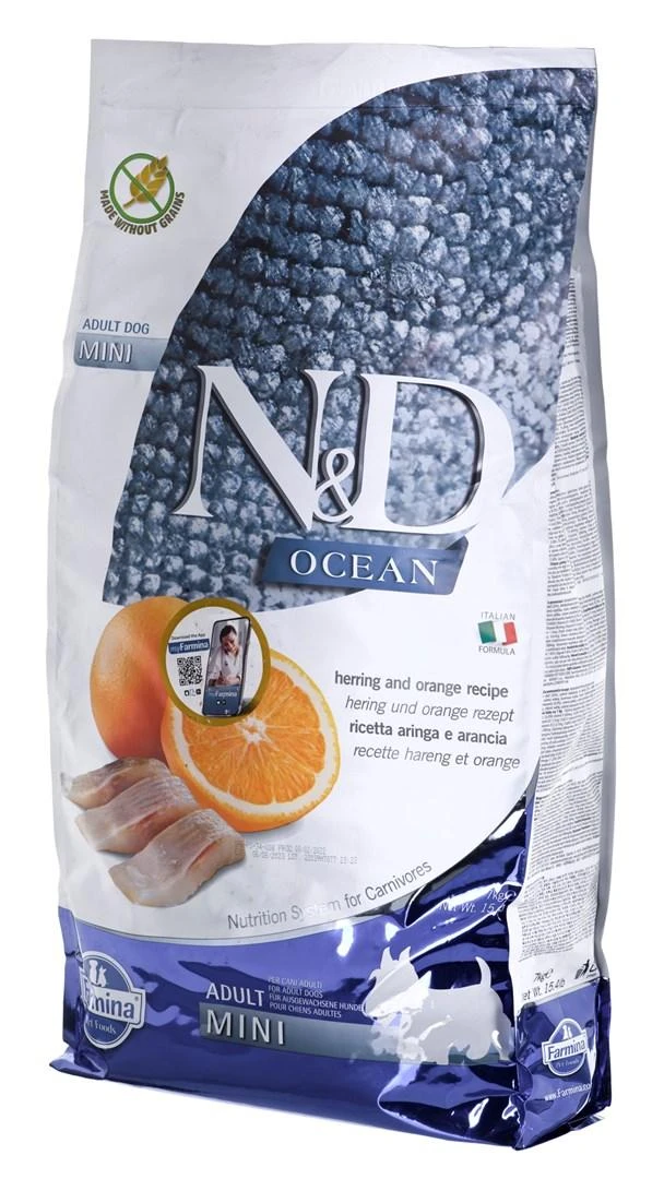 FARMINA N&D OCEAN - DOG Dry Herring&Oranžinis ADULT MINI 7kg
