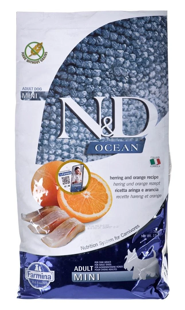 FARMINA N&D OCEAN - DOG Dry Herring&Oranžinis ADULT MINI 7kg