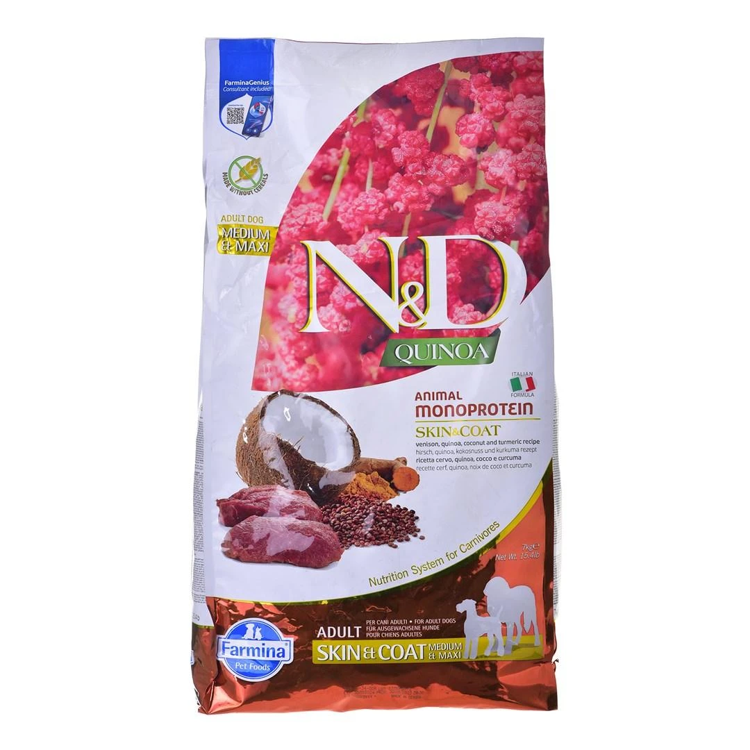 Sausas Šunų Maistas - Farmina N&D Quinoa Elnias & Kokosų 7kg Suaugusiems Vidutinio & Didelio Dydžio