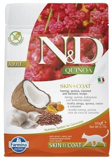 Sausas Kačių Maistas - Farmina N&D Quinoa Odai Ir Kailiui Su Silkėmis Ir Kokosais