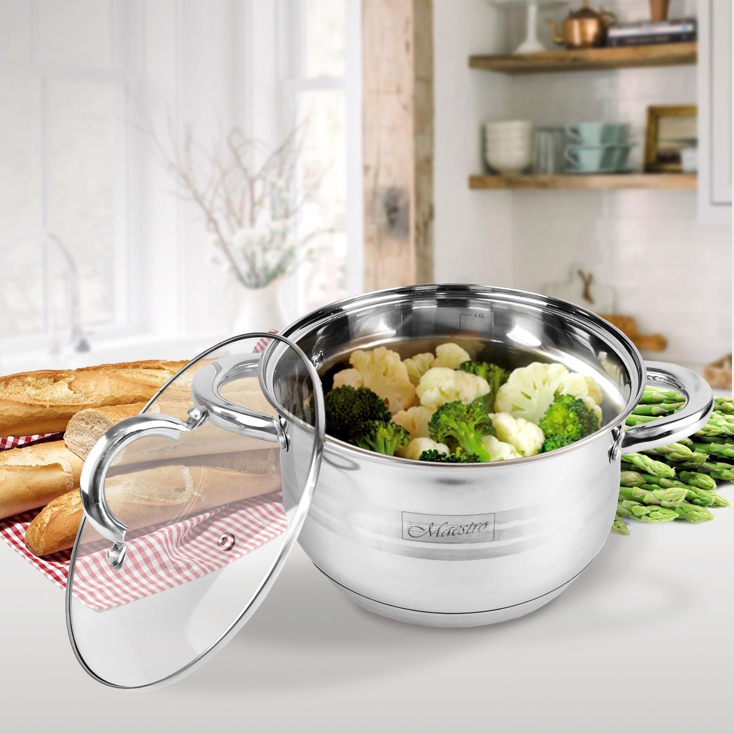 Plieninis puodas su dangteliu, indukcinis, 20cm, 3,9l | Maestro MR-3513-20