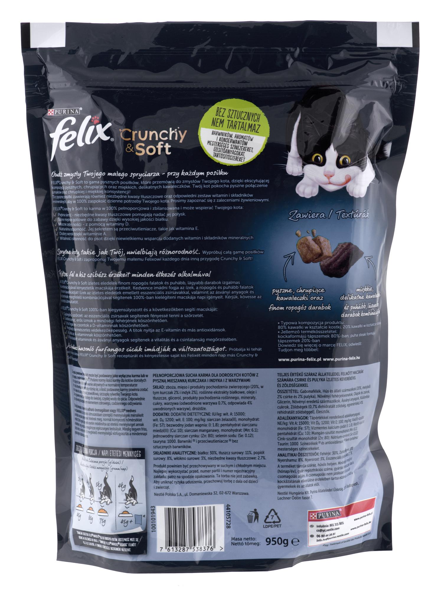 FELIX Crunchy & Soft vištiena, kalakutiena, ir daržovės dry cat food