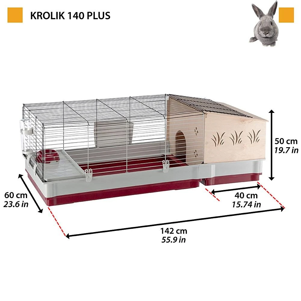 Ferplast Triušių narvas Krolik 140 Plus, 142 x 60 x 50 cm, 57072570