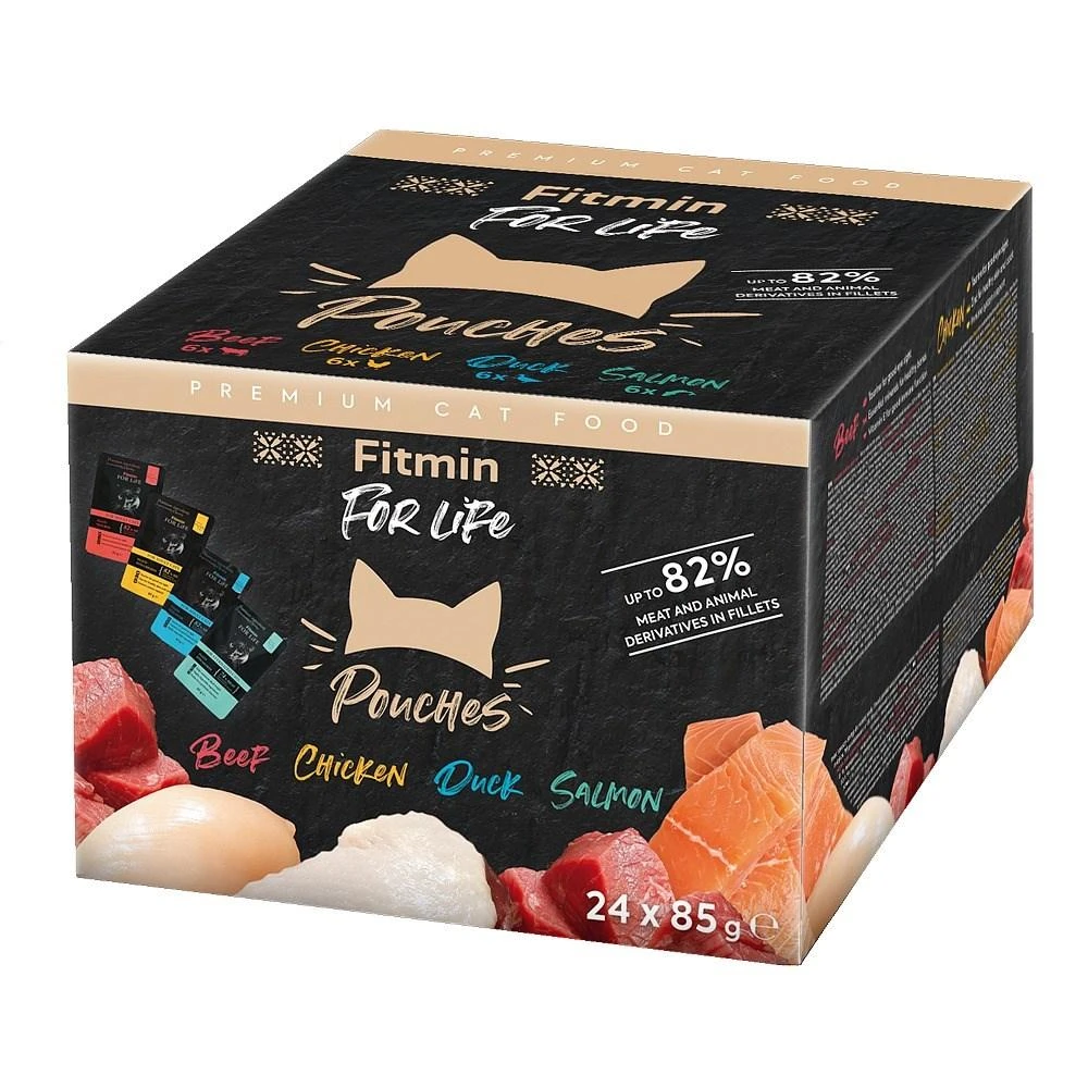 FITMIN For Life Pouch multipack - šlapias kačių maistas - 24x85g