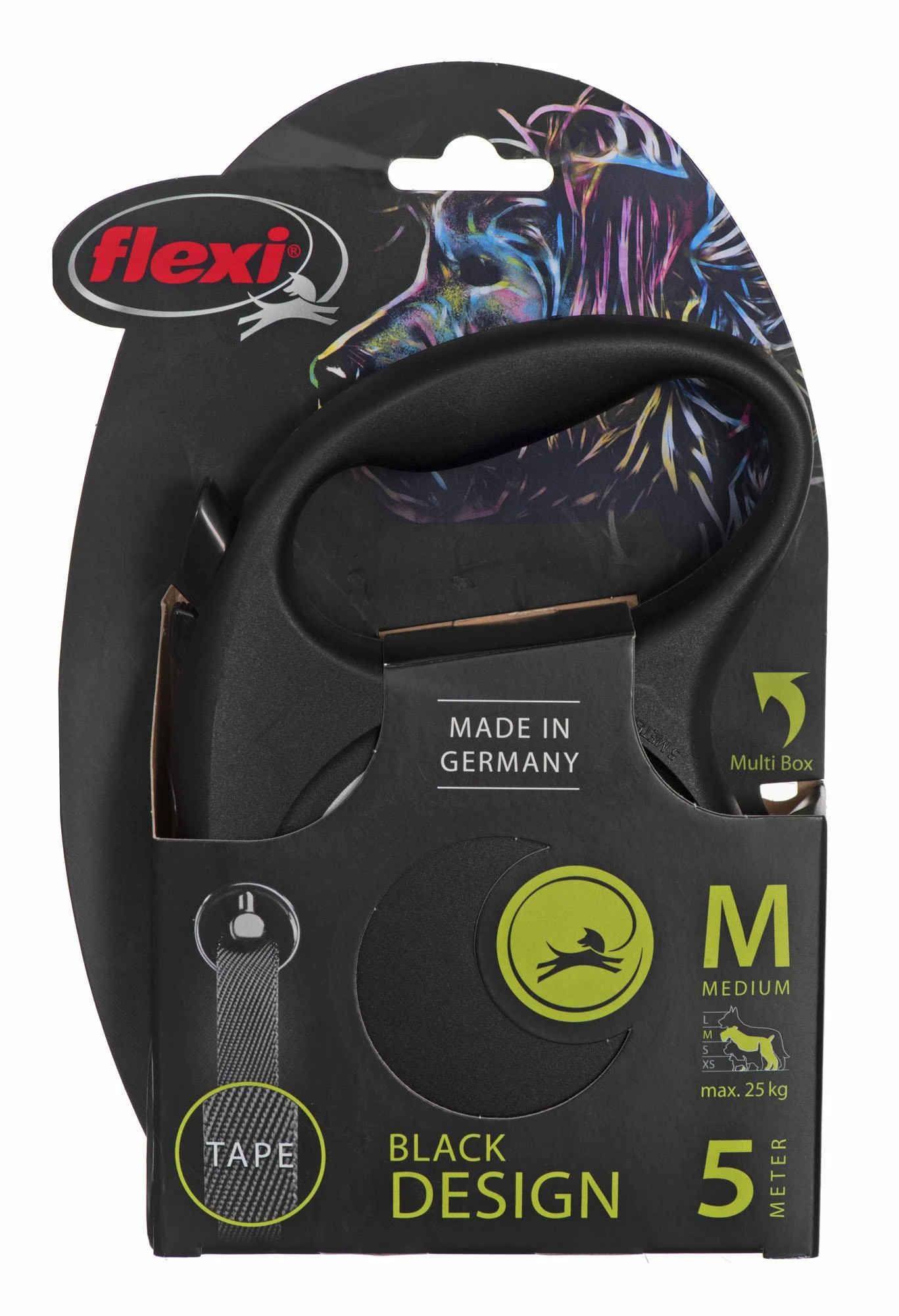 Flexi Black Design M pavadėlis šunims iki 25kg juostinis 5m juodos spalvos