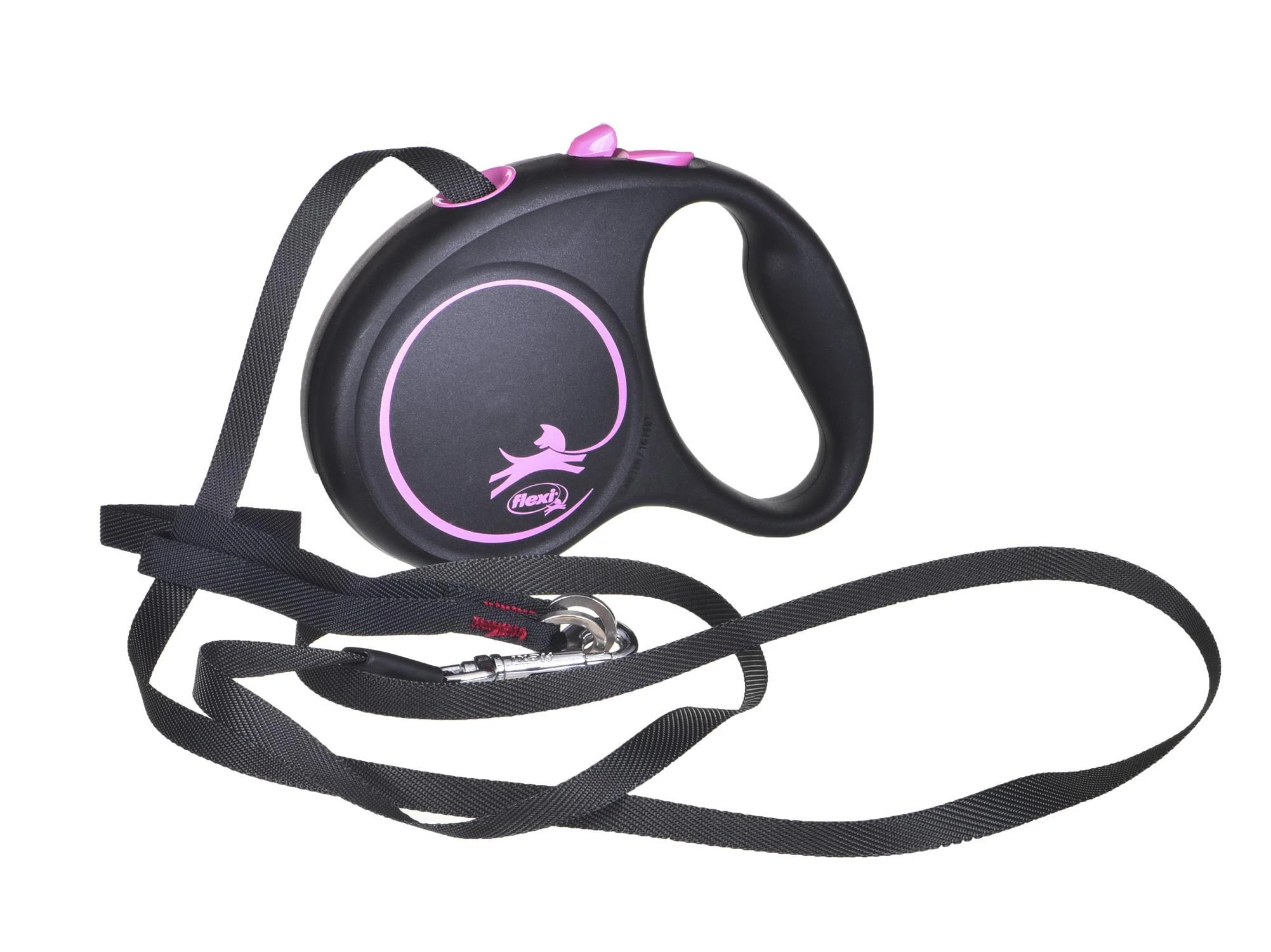 Flexi Black Design S pavadėlis šunims iki 15kg juostinis 5m rožinės spalvos