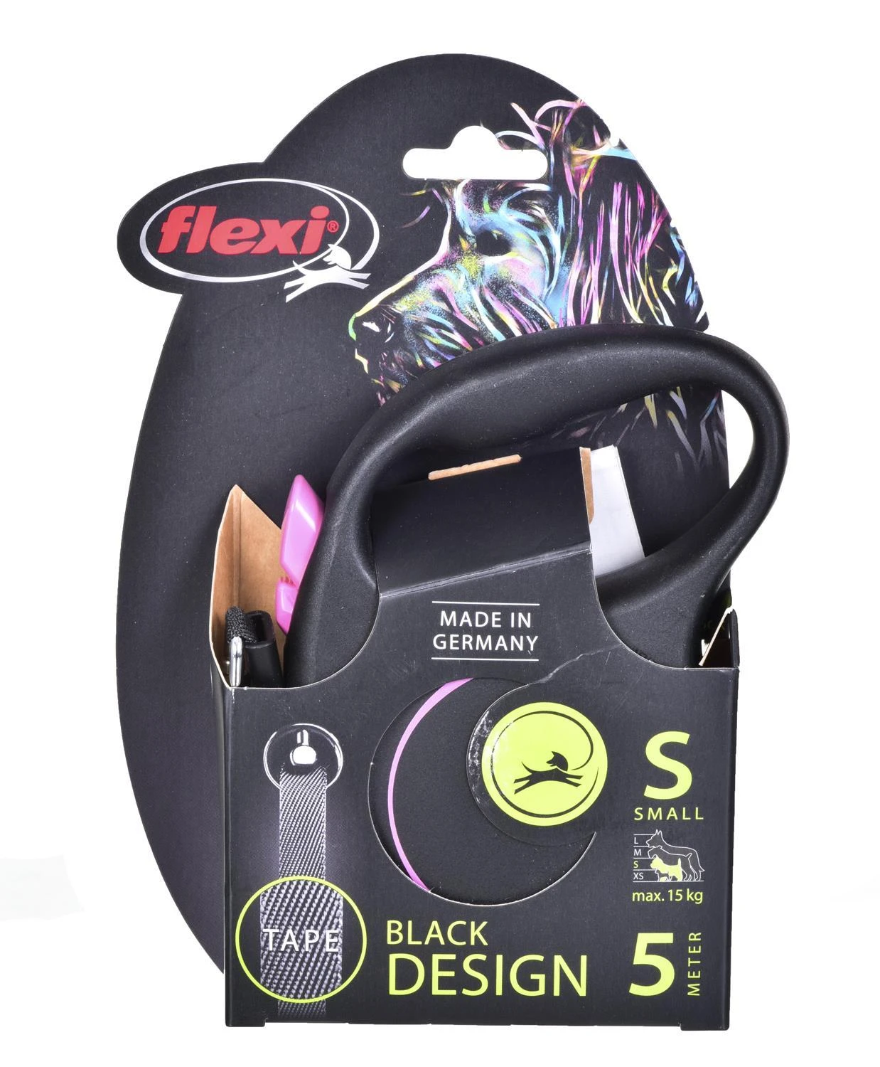Flexi Black Design S pavadėlis šunims iki 15kg juostinis 5m rožinės spalvos