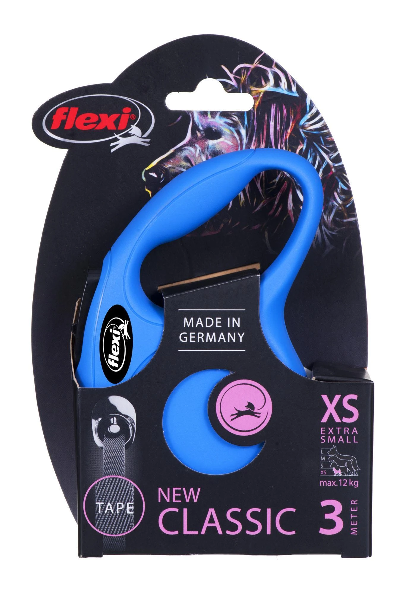 Flexi New Classic XS pavadėlis šunims iki 12kg juostinis 3m mėlynos spalvos