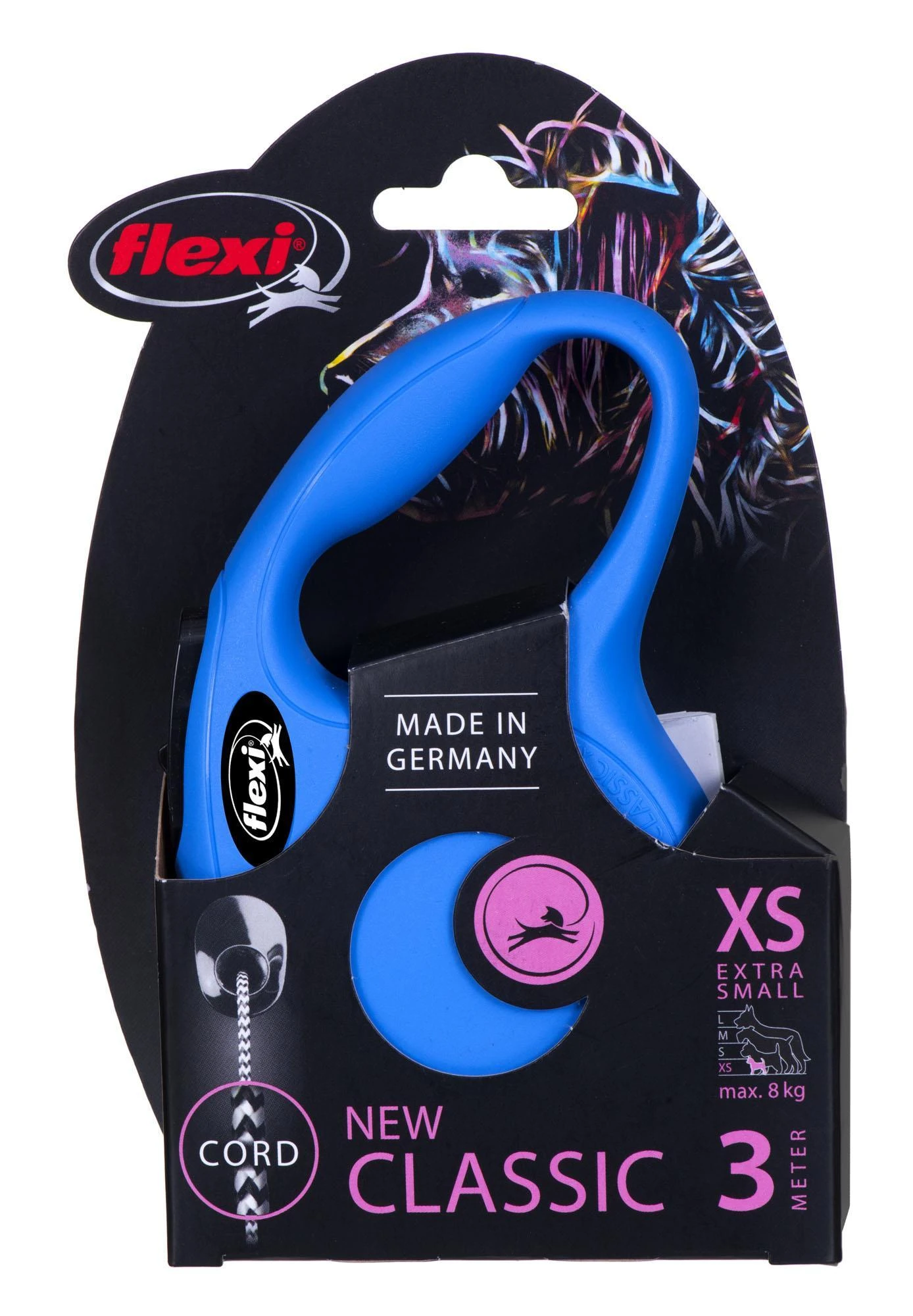 Flexi New Classic XS pavadėlis šunims iki 8kg virvinis 3m mėlynos spalvos
