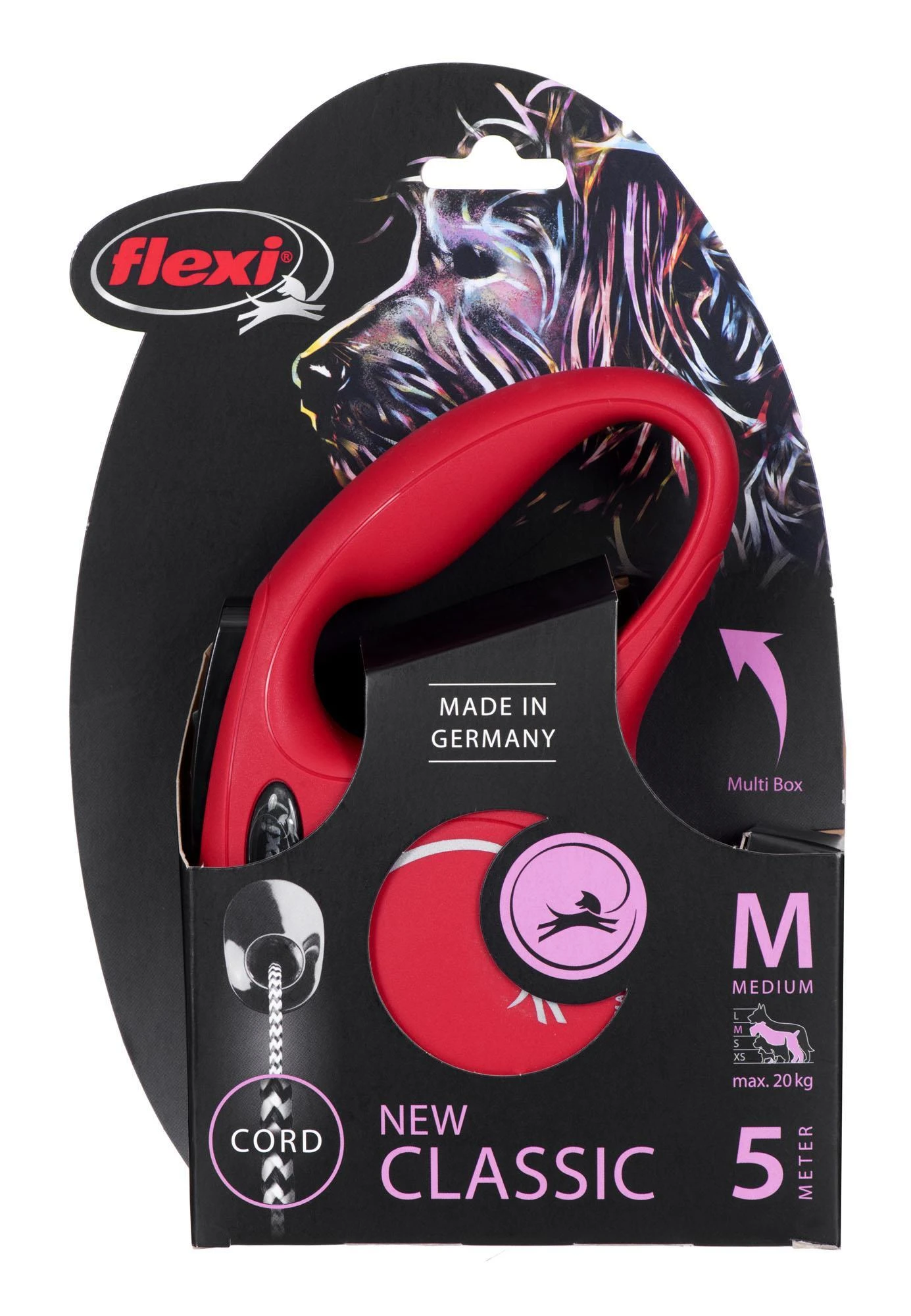 Flexi New Classic M pavadėlis šunims iki 20kg virvinis 5m raudonos spalvos