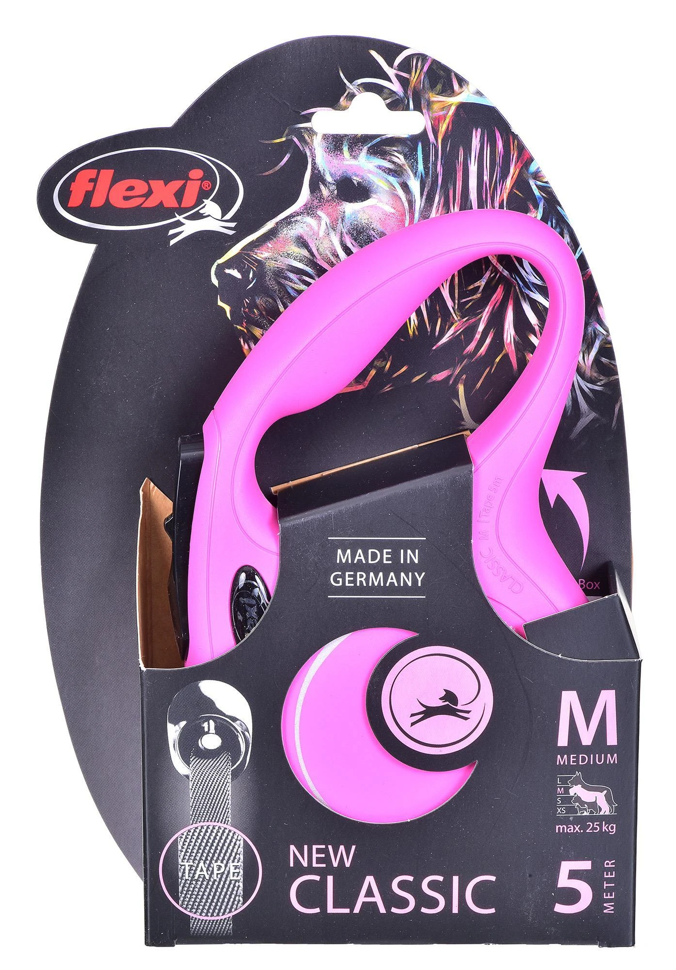 Flexi New Classic M pavadėlis šunims iki 25kg juostinis 5m rožinės spalvos