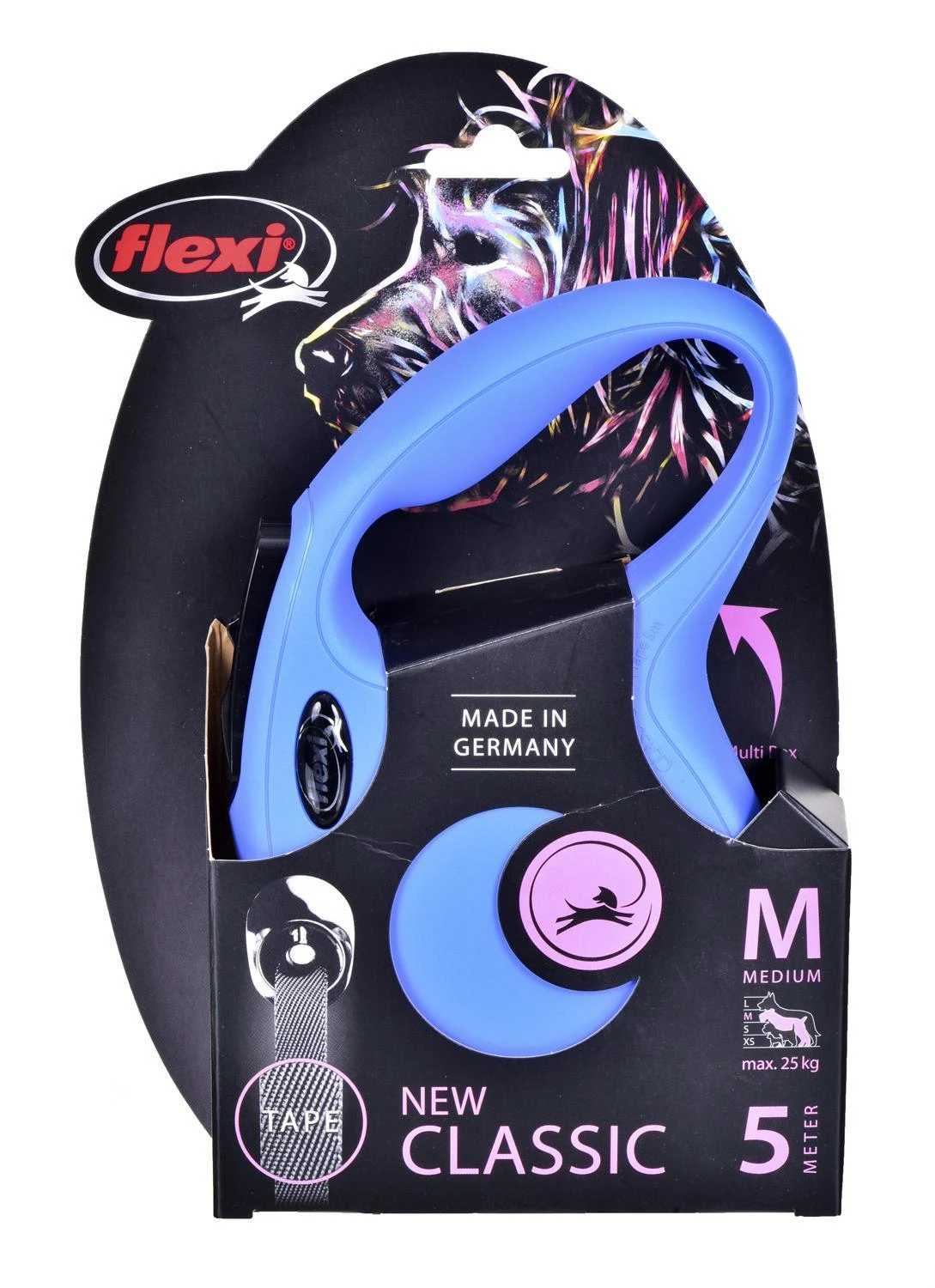 Flexi New Classic M pavadėlis šunims iki 25kg juostinis 5m mėlynos spalvos