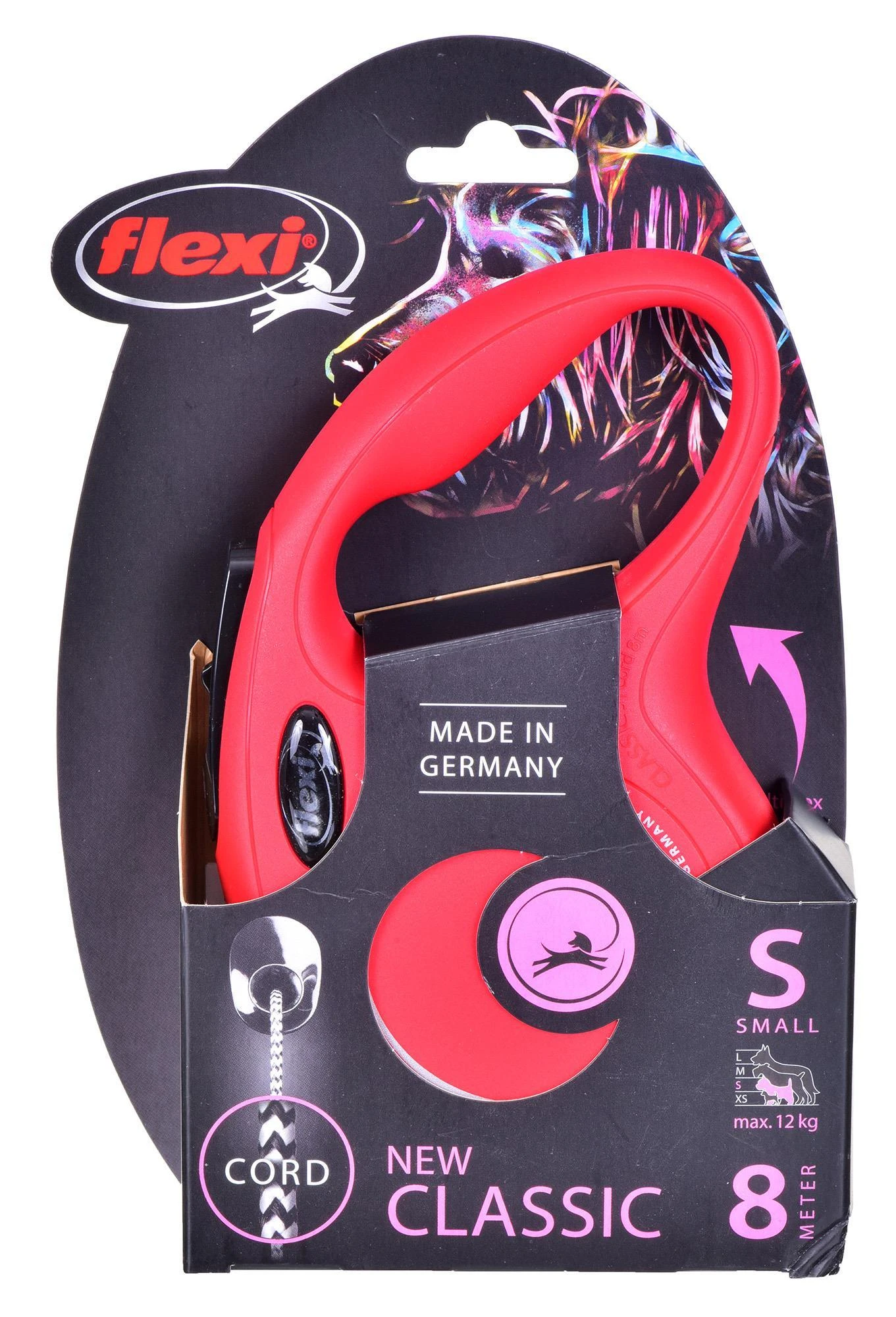 Flexi New Classic S pavadėlis šunims iki 12kg virvinis 8m raudonos spalvos