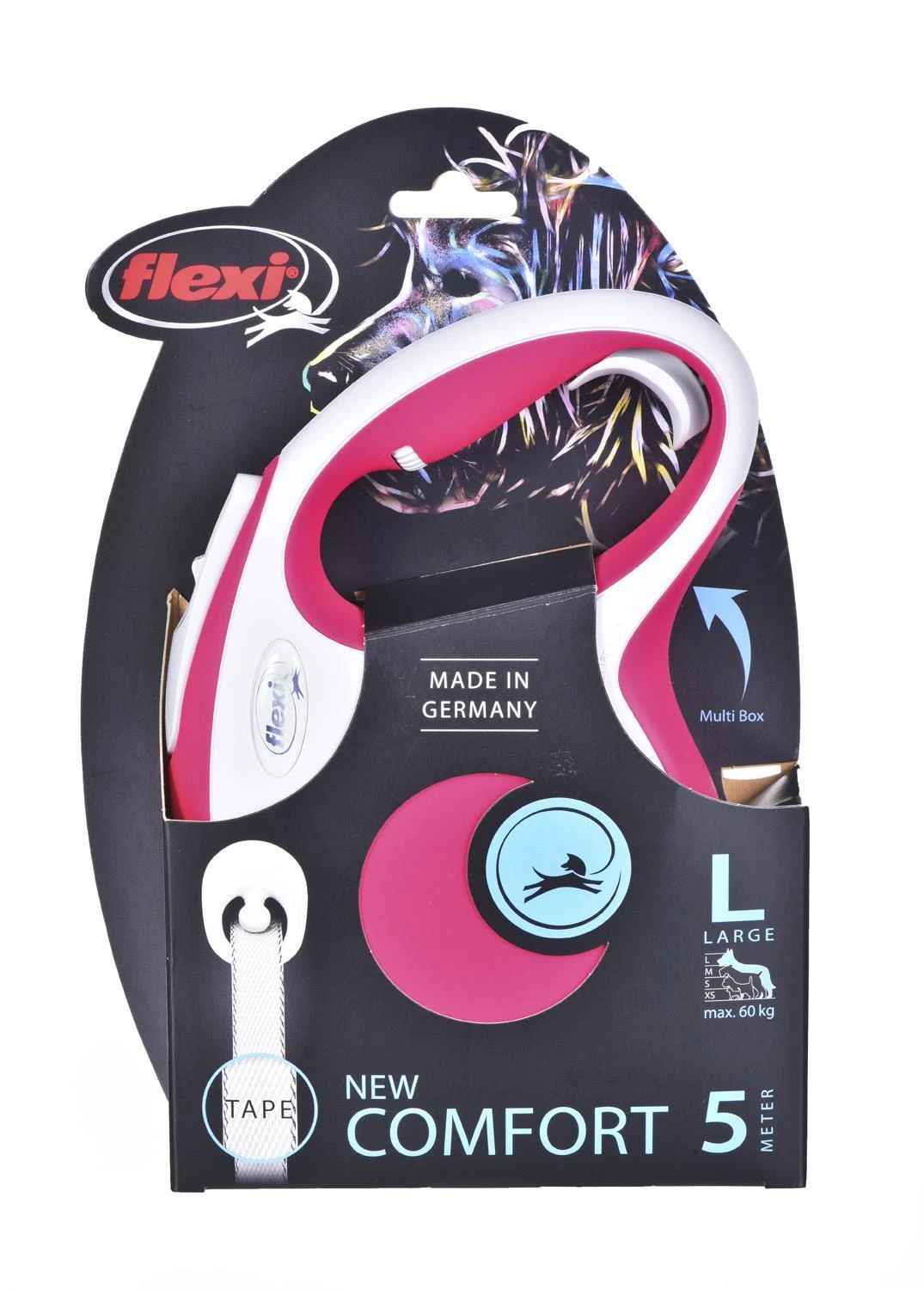 Flexi New Comfort L pavadėlis šunims iki 60kg juostinis 5m juodos spalvos