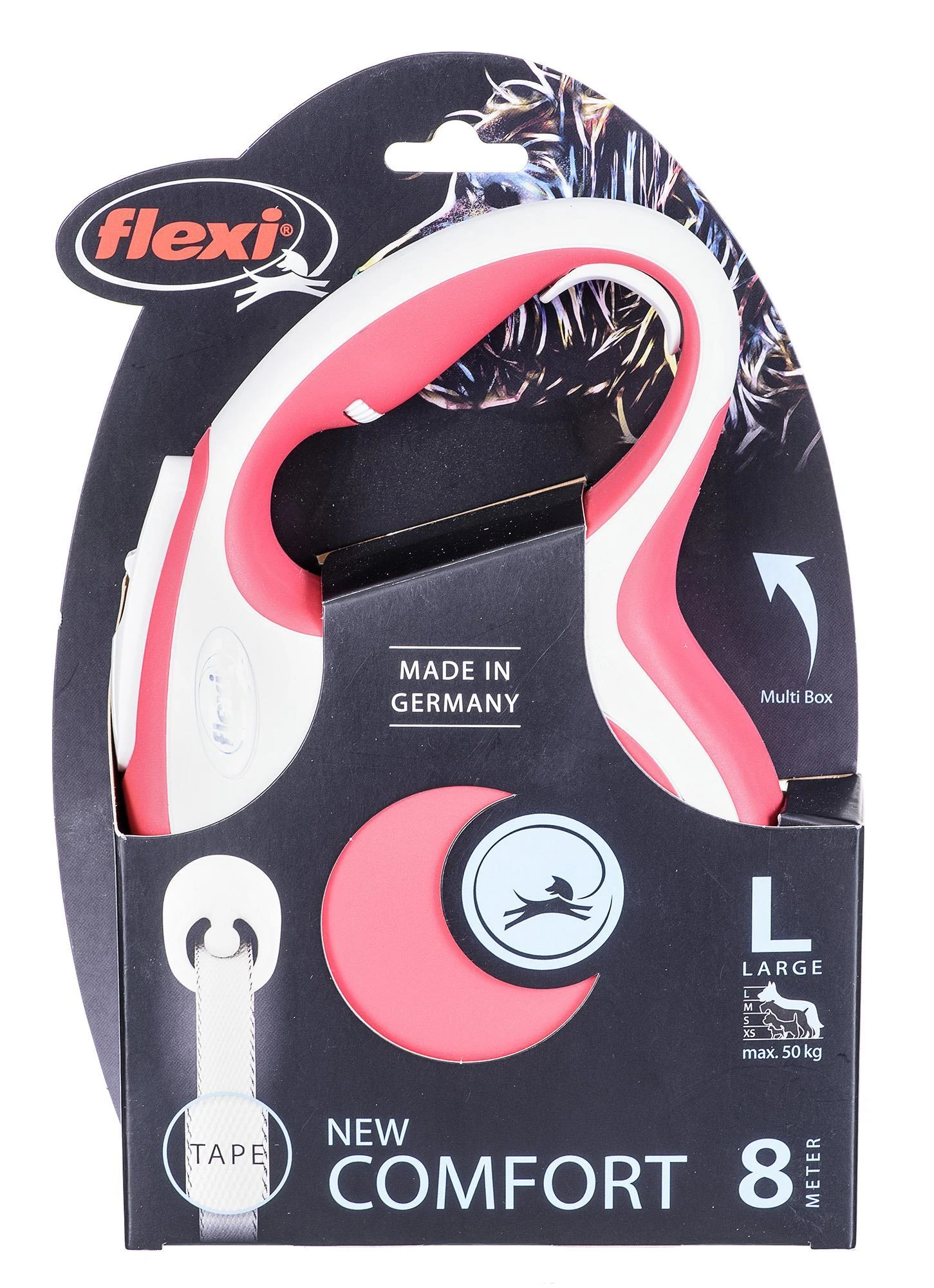 Flexi New Comfort L pavadėlis šunims iki 50kg juostinis 8m juodos spalvos